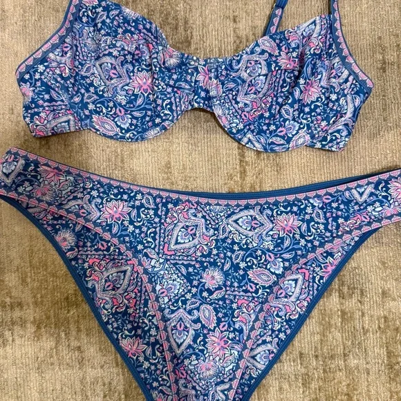 KuLani Kinis Blue and Pink Paisley Bikini Set - Picture 2 of 7